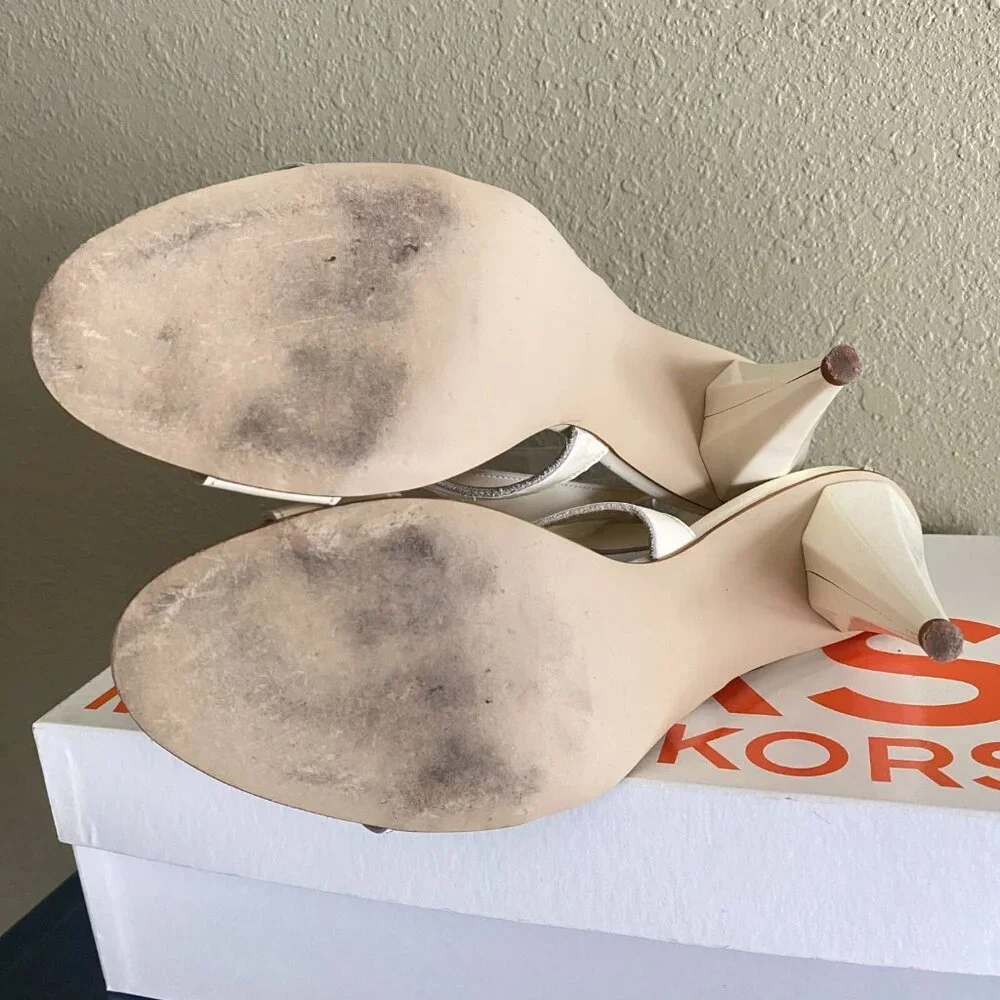 Michael Kors strappy ivory/cream Naughty Women's Vanilla Patent Heels - Picture 7 of 10